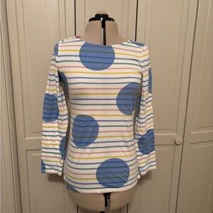 Boden Colorful Striped Long Sleeve Top with Blue Circles